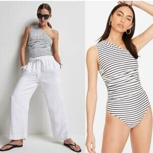 Womens J Crew Ruched one-shoulder one-piece in stripe Size M EUC!